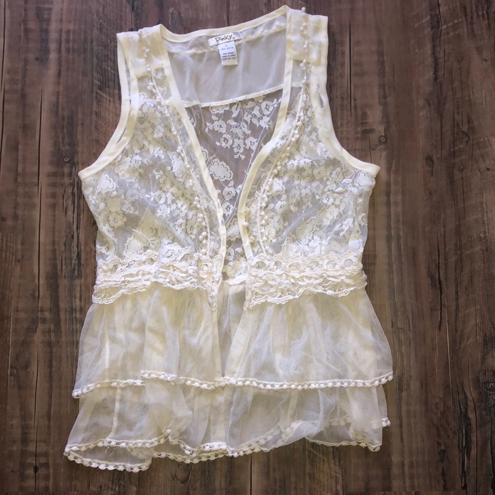 Lace Boho Ethereal Vest Sz. Large IVORY